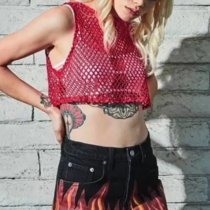 Sexy Solid Fishnet Crop Top
