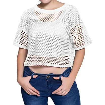 Loose Fit Fishnet Crop Top - Image 4