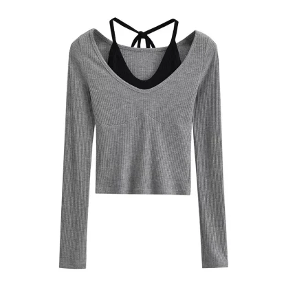 Halter Long Sleeve Crop Tops - Image 4