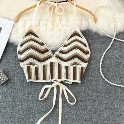 V-neck Crochet Halter Crop Tops - Image 2