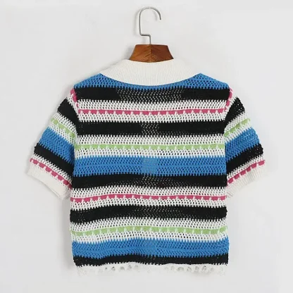 Knitted Striped Polo Crop Top - Image 3
