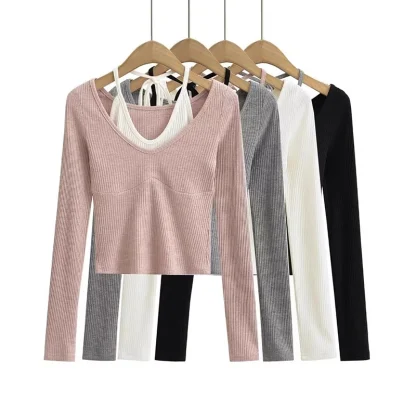 Halter Long Sleeve Crop Tops - Image 6