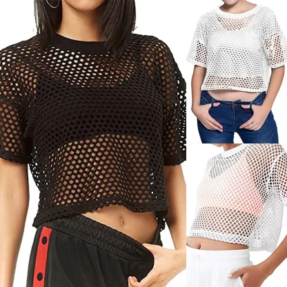 Loose Fit Fishnet Crop Top - Image 5