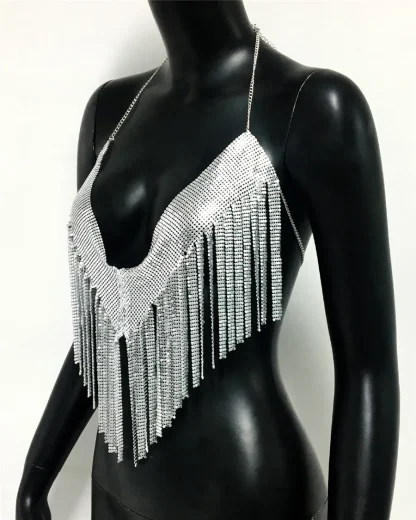 Metallic Backless Tassels Crop Top - Image 6