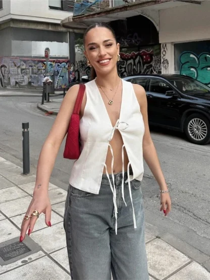 Sexy Tie-up Open Front Crop Top