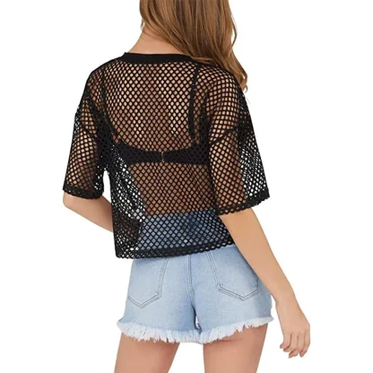 Loose Fit Fishnet Crop Top - Image 2