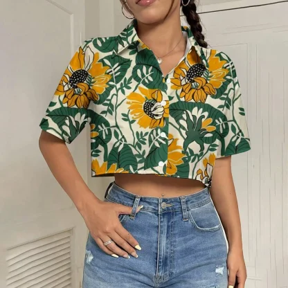 Button Down Polo Crop Tops