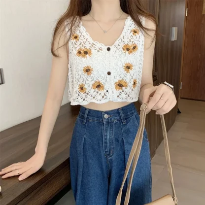 Embroidered Sunflower Crop Top - Image 2