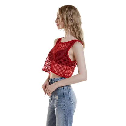 Sexy Solid Fishnet Crop Top - Image 4
