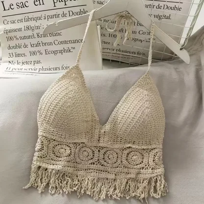 V-neck Crochet Tassel Crop Top - Image 5