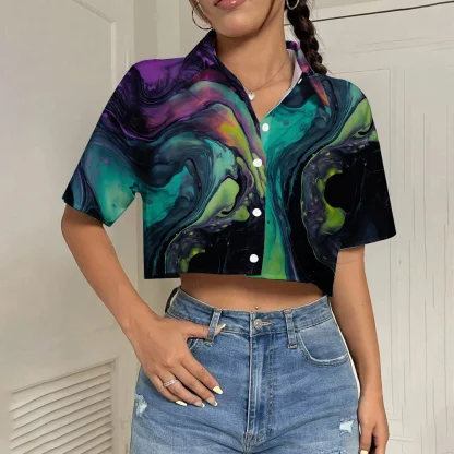Printed Polo Crop Tops