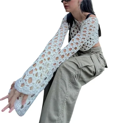 Hollow Out Long Sleeve Crop Top - Image 3