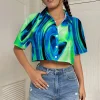 Printed Button Down Crop Tops - Image 5