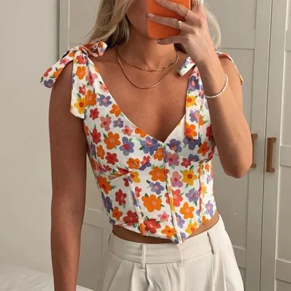 V-neck Floral Crop Top