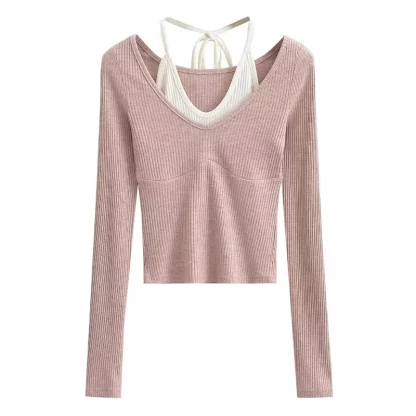 Halter Long Sleeve Crop Tops - Image 5
