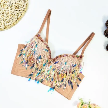 Sequin Tassels Bustier Crop Top - Image 2