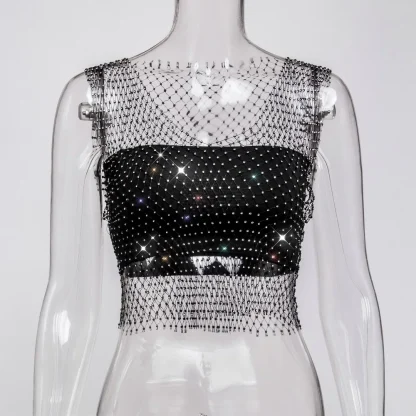 Shiny Fishnet Sexy Crop Top - Image 6