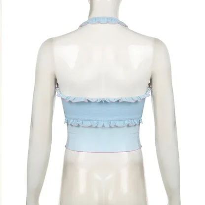 Knitted Ruffled Halter Crop Top - Image 6