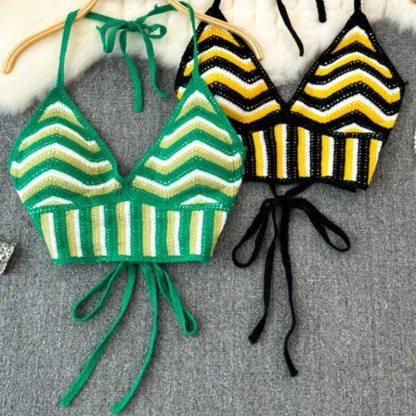 V-neck Crochet Halter Crop Tops - Image 6