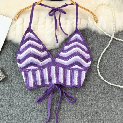 V-neck Crochet Halter Crop Tops