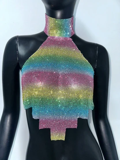 Colorful Halter Sequins Crop Top - Image 5