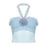 Knitted Ruffled Halter Crop Top - Image 5