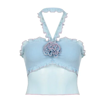Knitted Ruffled Halter Crop Top - Image 5