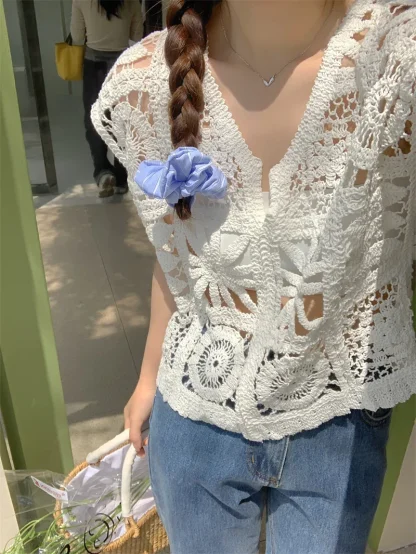 Oversized Hollow Out Crop Top - Image 3