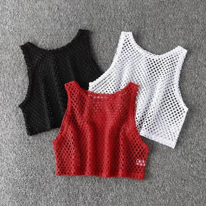 Sexy Solid Fishnet Crop Top - Image 6