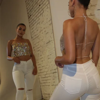 Halter Chain Backless Crop Top - Image 3
