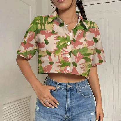 Button Down Polo Crop Tops - Image 2