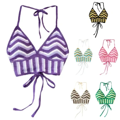V-neck Crochet Halter Crop Tops - Image 7