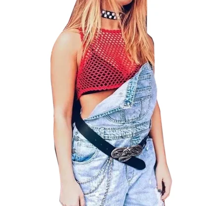 Sexy Solid Fishnet Crop Top - Image 3