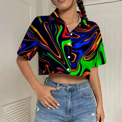 Marble Print Polo Crop Tops - Image 3