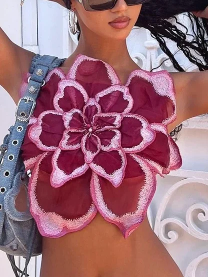 Chic 3D Floral Crop Top