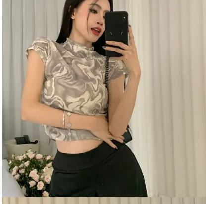 Tie Dye Turtleneck Crop Top - Image 2