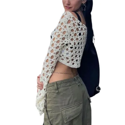 Hollow Out Long Sleeve Crop Top - Image 2