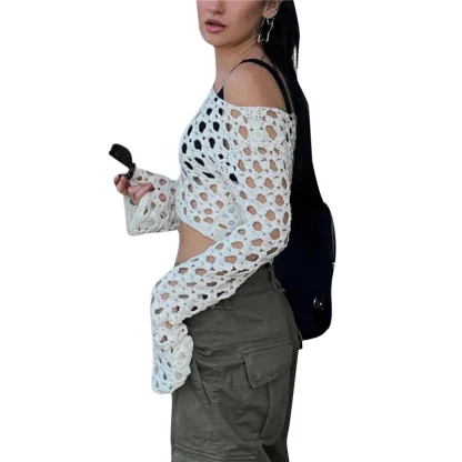 Hollow Out Long Sleeve Crop Top - Image 5