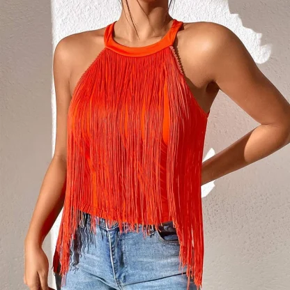 Solid Tassels Crop Tops - Image 2