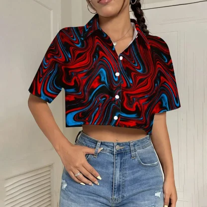 Printed Polo Crop Tops - Image 3