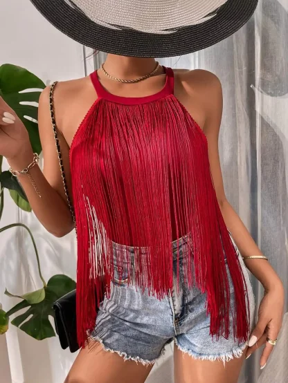 Solid Tassels Crop Tops - Image 4