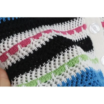 Knitted Striped Polo Crop Top - Image 5