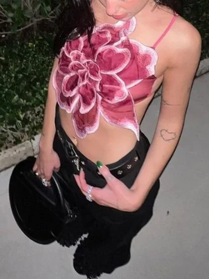 Chic 3D Floral Crop Top - Image 3