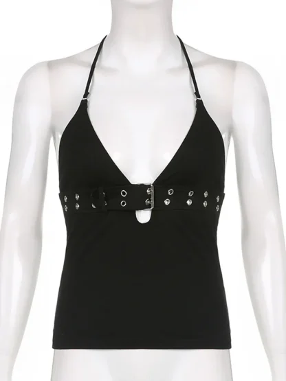 Chic Belt V-neck Crop Top - Image 6