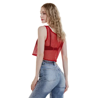 Sexy Solid Fishnet Crop Top - Image 5