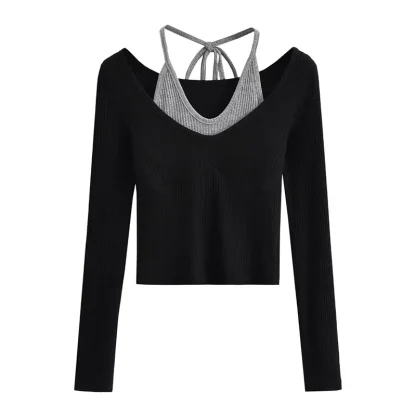 Halter Long Sleeve Crop Tops - Image 2