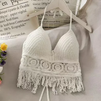 V-neck Crochet Tassel Crop Top - Image 4