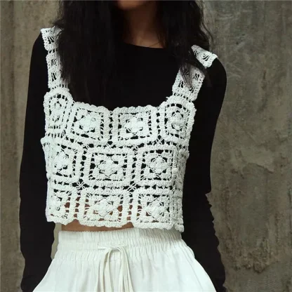 Knitted Hollow Out Crop Top - Image 3