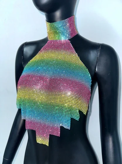 Colorful Halter Sequins Crop Top - Image 6