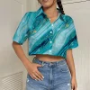 Printed Button Down Crop Tops